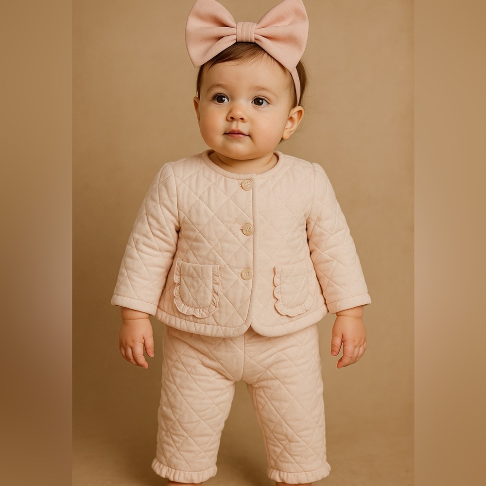 Quilted Baby Outfit in Cream